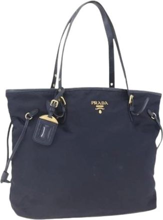Prada Pre-owned Tote Bags, female, Blue, Size: ONE SIZE Pre-owned Nylon Tote Bag