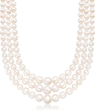 Ross-Simons 6-12.5mm Cultured Pearl 3-Strand Necklace With 14kt Yellow Gold