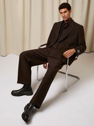 Reiss Brown Monogram Relaxed Double-breasted Blazer, 44R