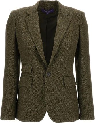 Ralph Lauren Jassen, Dames, Groen, XS, Leer, Gebroken Twill Enkelrijige Blazer