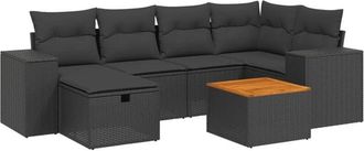 vidaXL Set De Comedor De Jard&iacute;n 7 Pzas Y Cojines Rat&aacute;n Sint&eacute;tico Negro Vidaxl