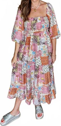 Fate Afterglow Patchwork Midi Dress In Multi