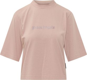 Palm Angels Light Pink Logo Crew Neck T-Shirt