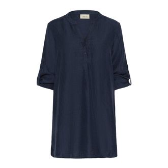 Cream Blue Tunic Dress with V-Neck - female - Cream - Short Dresses - Blue - M - Dresses