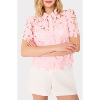 Milly Addison Lace Crop Shirt in Blush at Nordstrom, Size Medium