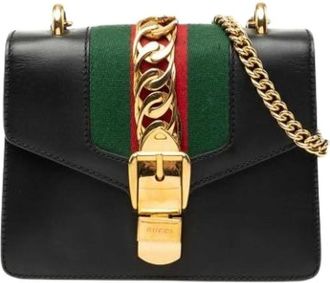 Gucci Pre-owned Sylvie Schoudertas - Dames - Pre-owned - Zwart - Maat: ONE Size Leer