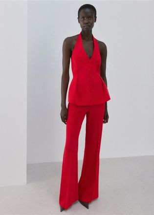 Mango Top peplum collo halter rosso - Donna - XXS - MANGO