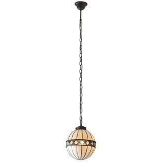 Loops Tiffany Glass Hanging Ceiling Pendant Light Bronze & Natural Globe Shade i00117 in Clear