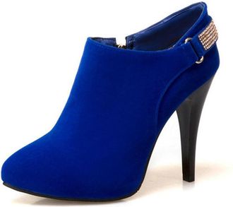 Generic Womens Pointed Toe Stiletto High Heel Pumps Rhinestones Strap Side Zipper Eleagnt Wedding Party Ankle Boots (Blue,7.5)