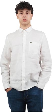 Lacoste Wit linnen overhemd met lange mouwen - Heren - Casual Overhemden - Wit - 5XL - Linnen - Overhemden