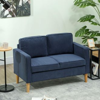 HOMCOM Compact 2 Seater Sofa with Under Seat Storage for Small Spaces in Blue