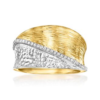 Ross-Simons Diamond Striped Ring in Sterling Silver and 18kt Gold Over Sterling