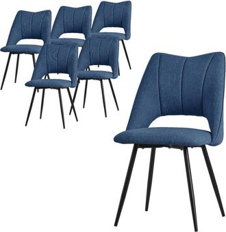 ML Design Ml-design - Set 6x Sillas De Comedor Color Azul Con Respaldo Asiento De Poli&eacute;ster Tapizado Con Patas De Metal Negro Sill&oacute;nes Ergon&oacute;micos De Dise&ntilde;o Mod