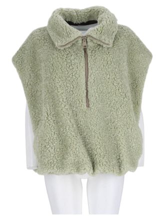 Alysi Green Textured Curly Fabric Stand-Collar Vest