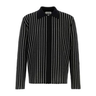 Jil Sander Cardigans, male, Black, Size: XL Embroidered crochet cardigan