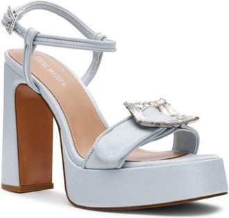 Steve Madden Liandra Ankle Strap Platform Sandal in Blue Satin at Nordstrom, Size 6.5