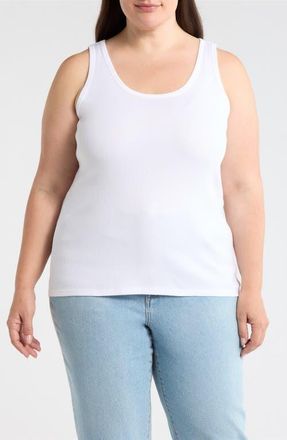 Eileen Fisher Scoop Neck Organic Cotton Tank in White at Nordstrom, Size 1X