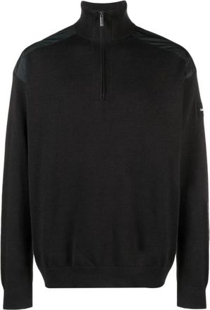 Calvin Klein Quarter Zip Sweater Mix Media - Heren - Coltruien - Zwart - S - Katoen - Truien & Vesten