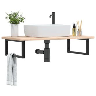 Berkfield Home Basin Shelf Wall Mounted Steel & Solid Wood Oak in Brown