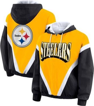 WEAR by Erin Andrews Womens WEAR by Erin Andrews Gold/Black Pittsburgh Steelers Plus Size Retro Crinkle Full-Zip Windbreaker Jacket at Nordstrom, Size 4X