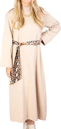 Entro Mock Neck Long Sleeve Midi Dress In Sand