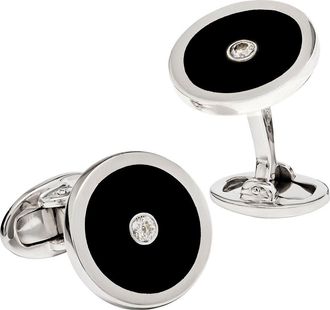 Jan Leslie Black Onyx and Diamond Sterling Silver Round Cufflinks at Nordstrom