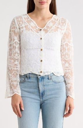 Forgotten Grace Embroidered Mesh Long Sleeve Top in Natural at Nordstrom Rack, Size X-Large