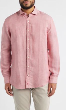 Johnnie-O McCarthy Solid Linen Blend Button-Up Shirt in Malibu Red at Nordstrom, Size Xx-Large