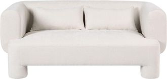 Beliani 3 Seater Sofa White Fabric Upholstery Plush Texture Cylindrical Legs Organic Style HOGBO