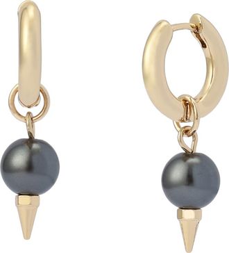 AllSaints Spike Drop Hoop Earrings in Gold/Grey Pearl at Nordstrom