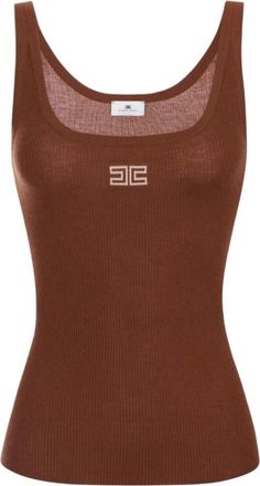 Elisabetta Franchi Ribbed Knit Tank Top - Dames - Tops zonder mouwen - Bruin - S - Wol - Tops