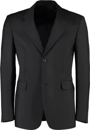 Prada Gepolsterde Schouders Wol en Mohair Blazer - Heren - Business blazers - Zwart - L - Wol - Kostuums