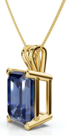 Pompeii3 8Ct Emerald Cut Blue Sapphire Pendant 14k Gold 18 Necklace 1/2 Tall Lab Grown