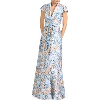 Sachin & Babi Etienne Floral Print Mikado Gown in Watercolor Gernaium at Nordstrom, Size 12