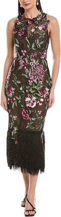 Marchesa Embroidered Floral Midi Dress