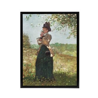 Artery8 Young Woman in a Yellow Jacket Winslow Homer Framed Canvas Wall Art in Green | Size: W24 x H32