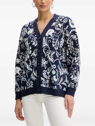 Guess Co Melinda floral-jacquard cardigan - women - Viscose/Polyester/Polyamide - M - Blue