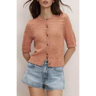 Veronica Beard Shana Linen Blend Cardigan in Muted Clay at Nordstrom, Size X-Large