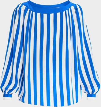 Akris Striped Silk Long-Sleeve Blouse