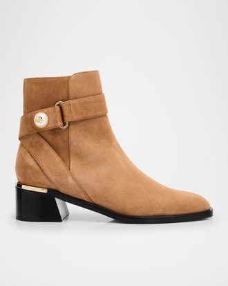 Jimmy Choo London Noor 45 Suede Pearly-Button Ankle Booties