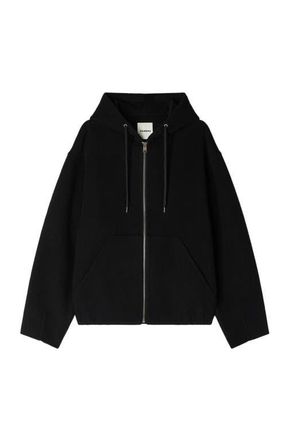 Sandro Hooded zip-up wool jacket in Black at Nordstrom, Size Xx-Large