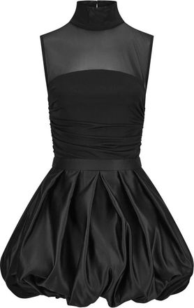 Nicowa Kleedjes, Dames, Zwart, XL, Satijn, Zwarte satijnen jurk met mesh-inzet