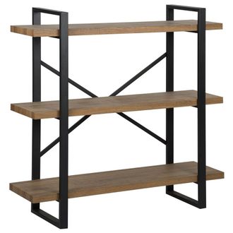 Beliani Estanter&iacute;a De 3 Niveles Madera Oscura Con Marco De Metal Negro Estantes Abiertos Industrial Con Respaldo Cruzado Minimalista Timber