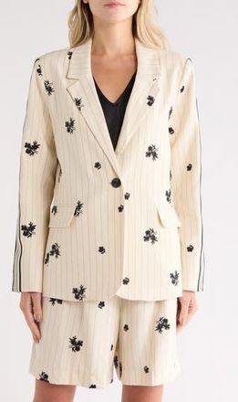 NVLT Embroidered Pinstripe Blazer in Ivory Stripe at Nordstrom Rack, Size X-Large
