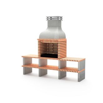 Movelar Barbacoa De Obra Prefabricada De Le&ntilde;a Y Carb&oacute;n Modelo Altea Plus (gris, Naranja - 268 X 70 X 255 Cm) Ref: M00483 - Cocina De Exterior Con Doble Soport