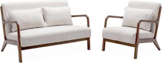 Sweeek Banco de 2 plazas + sillón borreguito de madera de caucho teñida