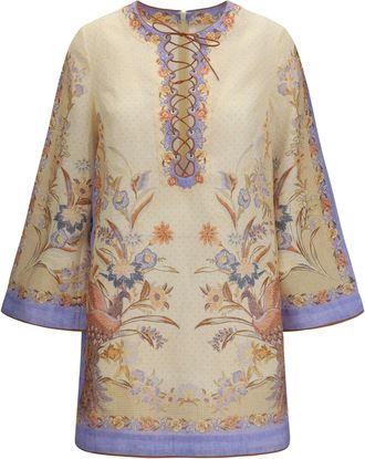 Zimmermann Womens Tunic Dress Indra Biscuit Floral Scarf Linen