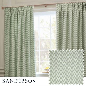 Sanderson Hutton Jacquard Room Darkening Pencil Pleat Curtains in Light Green | Size: 229 cm width x 137 cm drop