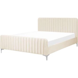 Beliani Beliani - Letto matrimoniale in velluto eu con testiera imbottita 160 x 200 cm Gambe in metallo Base a doghe Beige Lunan