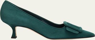 Manolo Blahnik 50mm Maysale Suede Buckle Pumps